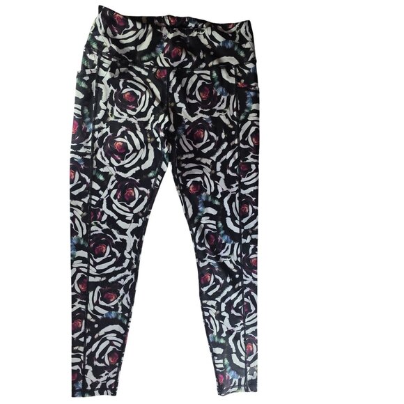 CVG Rose Print Leggings Large Stretch pants Activewear Womens yoga exercise - Picture 1 of 4